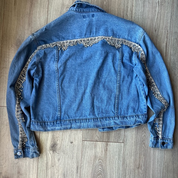 Blue Denim Jacket with Rhinestone Fringe size Small, pre owned - Picture 5 of 5